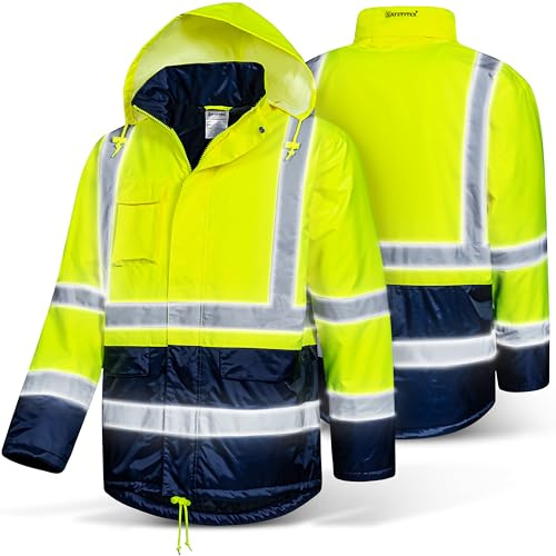 Safetytex Winter Warnschutz Parka - Arbeitsjacke - Warnschutzjacke - Outdoor Warnjacke - wasserdicht & winddicht - fluoreszierend gelb - Größe XXL