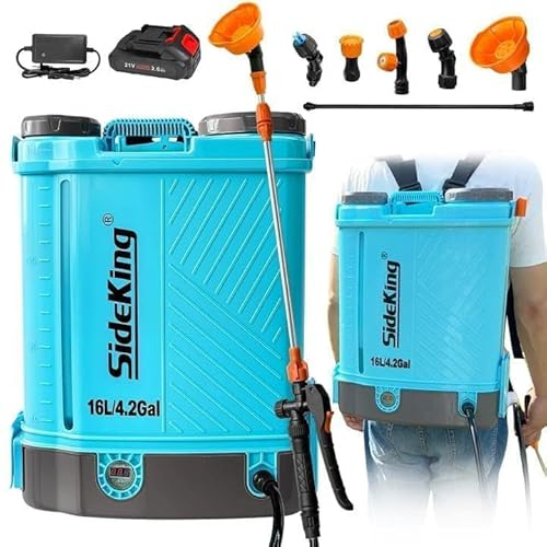 SideKing Akku Drucksprüher 16L, Rückenspritze kompatibel mit Makita 18V Akku, 7 Bar Drucksprüher mit Teleskoplanze, Lendenwirbelstütze, gepolsterte Gurte für Unkraut, Düngung, Entmoosung(Inkl. Akku)