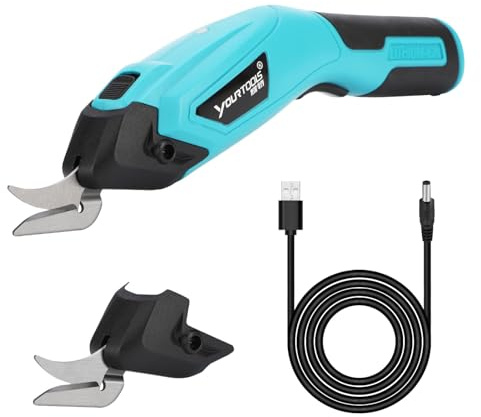 Kabellose Elektrische Schere 4.0V Stoff-und Kartonschneider mit Sicherheitsschloss, 2 Schneidköpfen, Multi-Cutter Wiederaufladbar Elektrischer Schneider Teppichschneider