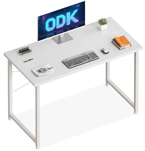 ODK Kleiner Schreibtisch, 100×48cm Computertisch Bürotisch, Schreibtisch Klein Weiß Arbeitszimmer Holz PC Tisch Officetisch Für Home, Office