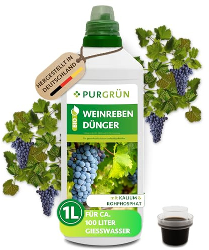 Purgrün® Bio-Weinreben-Dünger 1 Liter – Erhöht die Widerstandskraft mit extra Kalium – Steigert Ertrag, Aroma & Vitalität – Bio-Zertifizierung – Konzentrat für 100 Liter Gießwasser