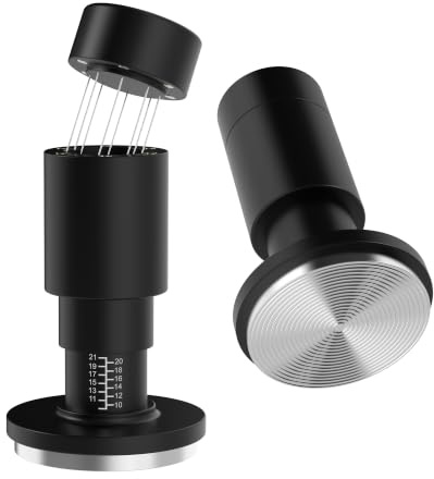 2-in-1 Espresso Tamper 51 mm mit WDT Tool – Kalibrierter 30-lb Tamper & 8-Nadel Espresso-Nadelverteiler – Siebträgerzubehör für Baristas - VOCA