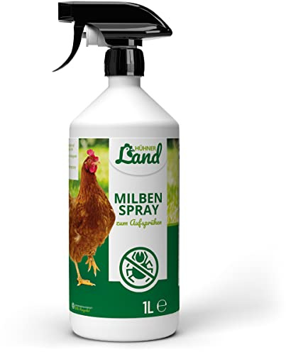 HÜHNER Land Milben Spray für Hühner 1L - Gegen Milben & Parasiten, Milbenspray Milben Stop, Milbenmittel als Umgebungsspray & Kontaktspray, zur Vorbeugung & bei akutem Befall
