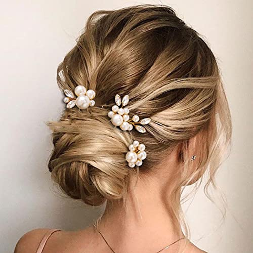 Vakkery Haarnadeln mit Perlen, Brautschmuck, goldfarben, Kristall, Haarschmuck für Damen und Mädchen