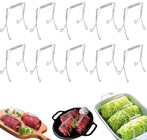 10 Stück Rouladenklammern,Rouladenklammern aus Edelstahl Wiederverwendbar,Küchenzange Salatzange,Roladenklemmen für Fleisch und Kohlrouladen,Ostern DIY Bastelgeschenke