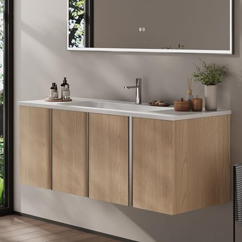 BRIDGE BENO Badmöbel-Set Mit Waschbecken & Unterschrank | 120 cm Waschtisch, 4 Soft-Close-Türen | Komplettes Badezimmer-Set, Golden Sand