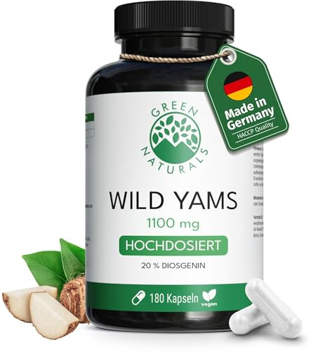 Green Naturals® Wild Yams Kapseln - Hochdosiert: 1100mg pro Tagesdosis & 220 mg Diosgenin pro Tagesdosis - 3 Monate Vorrat (180 Kapseln)