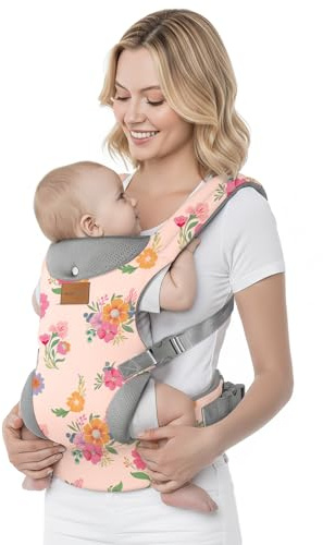YooxArmor Babytrage Neugeborene ab Geburt,Ergonomische Gemütlich Leichtgewichtig Baby Carrier mit Nackenstütze für Kleinkind(4-36 Monate/3-30 kg),4 Positionen,Rosa