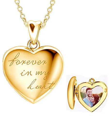 LONAGO 925 Sterling Silber Herz Medaillon Halskette die Fotos Personalisierte Bild Medaillon Halskette Schmuck Hält (Gelb für immer in meinem Herz Medaillon+Foto)