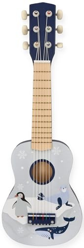 Holzspielzeug-Gitarre für Kinder ab 3 Jahren, 53x17x6 cm, 6-saitig mit Nylonsaiten – verziert mit Waldtieren und Noten – bemaltes Holz – Musikspielzeug für kleine Kinder
