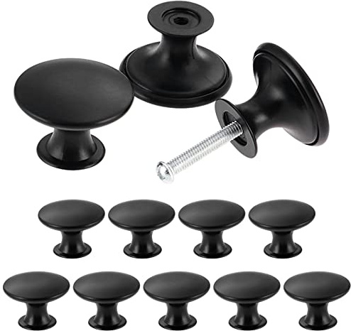 TsunNee Set mit 12 Vintage-Chic-Schrankknöpfen - Antike Küchenschrank-Griffe - Rund - 30 mm - Schwarz