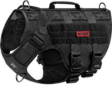 OneTigris Hundegeschirr Grosse Hunde, AIRE MESH Taktisches Anti Zug Geschirr mit 2 Griff Verstellbar Brustgeschirr No Pull Dog Harness Atmungsaktiv Schwarz XL
