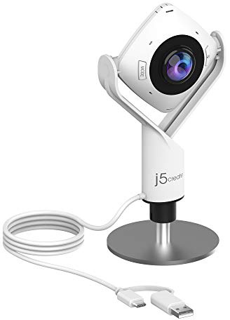 j5create 360-Grad-Rundum-Webcam | 1080P HD-Videokonferenzkamera mit Hi-Fi-Mikrofon, für Videokonferenzen, Online-Kurse und Familienvideoanrufe (JVCU360)