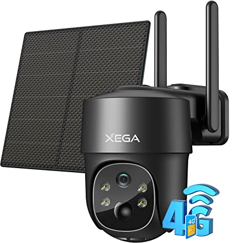 Xega 4G LTE Solar PTZ Aussen Überwachungskamera mit SIM Karte ohne WLAN | 2K 3MP HD, Akku, 355°/90° Schwenkbar, Farb/IR Nachtsicht, 2-Wege-Audio, PIR Bewegungserkennung, Abonnement Erforderlich