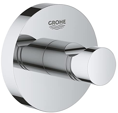 GROHE Start, klebbarer Bademantelhaken für das Bad, ohne Bohren | Handtuchhalter zum Kleben oder Bohren, verdeckte Befestigung, inkl. Schrauben & Dübel, ohne Kleber (chrom, 41173000)