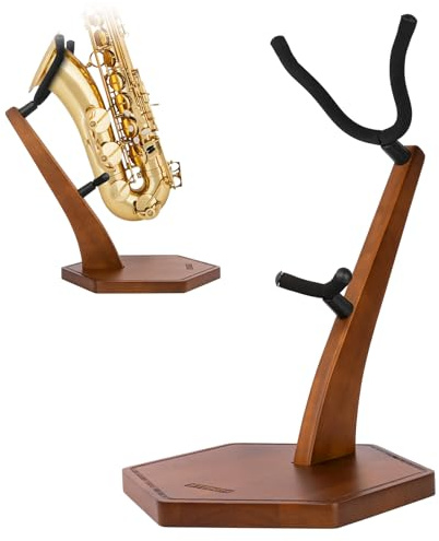 STRICH Holz-Saxophonständer für Alt-/Tenorsaxophon, Handgefertigter Massivholz-Bodenständer in Walnussfarbe Mit Schwerem, Beschwertem Sockel (FH-4, Sax)