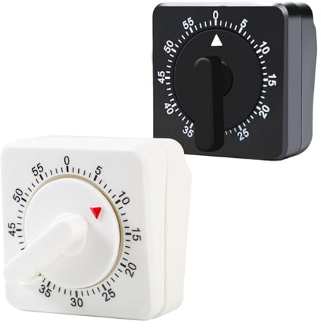 feyiubmen 2 Stück Mechanischer Küchentimer, Kurzzeitwecker Küche, Küchenwecker mit Lauter Alarm, Eieruhr, 60 Minuten Kurzzeitmesser für Küche und Lernen