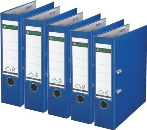 Leitz 1010 Aktenordner, Kunststoff, breit, mit patentierter 180°-Präzisionsmechanik, 5er Sparpack | 8cm Breit, blau, 1