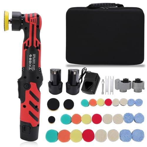 WODHMIEY 12V Mini Poliermaschine Akku Polierer Set – 6-Gang Geschwindigkeit, 5mm & 12mm Exzenter, Bürstenloser Motor, 2x 2000mAh Akku, Schnellwechsel-System für Fahrzeugpflege, Möbel, Detailreinigung
