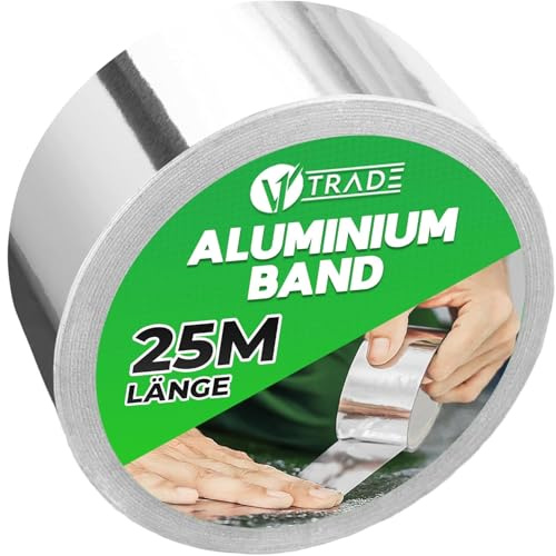 V1 TRADE Aluminium Klebeband Hitzebeständiges 48 mm x 25 m - 1 Rolle Wasserdichtes Alu Klebeband zum Reparieren von Metalloberflächen - Metallklebeband UV Beständig - Starke Aluband Selbstklebend