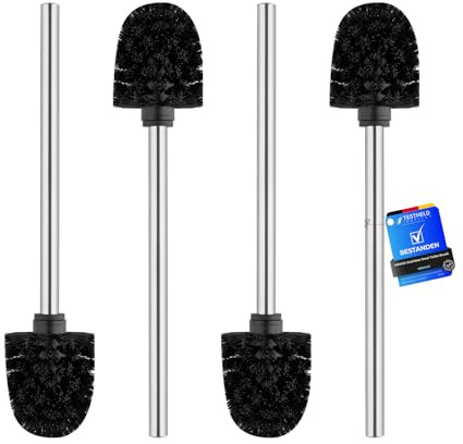 Ibergrif 4 Stück Klobürste Schwarz, WC Bürsten mit 8 cm Durchmesser, Abnehmbare Bürstenköpfe, Toilettenbürste mit Edelstahlstiel, M34155