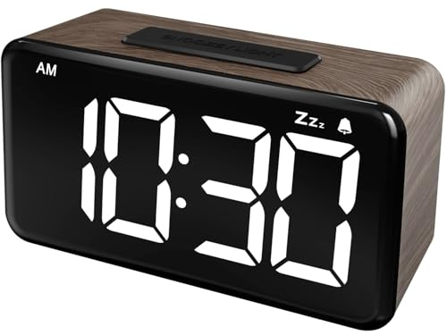 NOKLEAD Digitaler Wecker für das Schlafzimmer: 5,9 Zoll großes LED-Display, 9-Minuten-Schlummerfunktion, 2 Lautstärkestufen, 5 Helligkeitsstufen, 12/24 Stunden, Adapterbetrieb (Tiefe Holz)