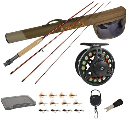 Aventik Extreme Fliegenfischen Combo Kit 0/1/2/3/4/5/6 Gewicht Starter Fliegenfischrute und Rolle Kit Outfit mit einem Reisekoffer (2,9 m LW3/4 Fliegenruten-Kit)