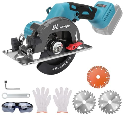 Bürstenlose Mini-Kreissäge, Handkreissäge für Makita 18 V Li-Ion Akku mit 3 Sägeblättern, Kann Diagonal Schneiden 6000RM/min Multifunktionssäge für Holzbearbeitung(ohne Akku)