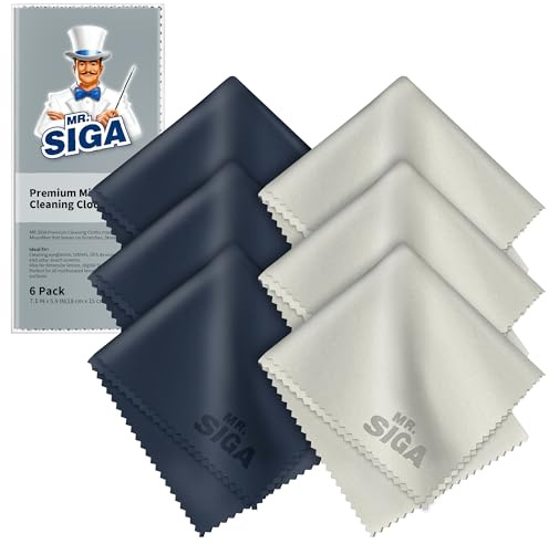 MR.SIGA Hochwertig Mikrofaser Reinigungstücher Brillenputztuch für Brillen, Bildschirme, Tabletten, Gläser, 6er Pack, 6 x 7 Zoll (15 x 18 cm), Marine/Grau