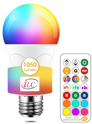 iLC LED Lampe ersetzt 85W, 1050 Lumen, RGB Glühbirne mit Fernbedienung Farbwechsel Farbige Birne warmweiß (2700 Kelvin), Edison E27