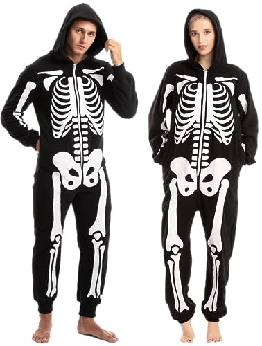 Spooktacular Creations Halloween Skelett Unisex Onesie für Erwachsene, Halloween Tier Plüsch Einteile Kostuem Cosplay