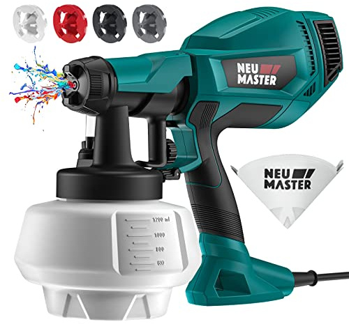 NEU MASTER Farbsprühsystem Elektrisch - 1200 ML HVLP Lackierpistole, Aktualisiert Farbsprühgerät für Auto/Möbel, 500 W/4 Düsen/3 Sprühmuster