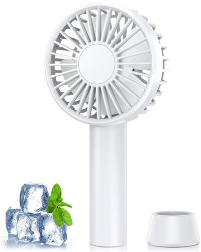 Handventilator, Tragbarer Mini Ventilator, USB Ventilator mit 5 Geschwindigkeiten, Wiederaufladbar, Kleiner Ventilator mit Lanyard und Base, Persönlicher Hand Ventilatoren Für Reisen Büro Zuhause