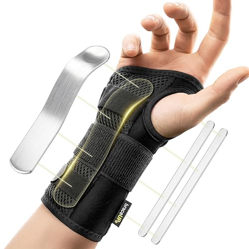 BraceUP Handgelenkstütze mit Metall Linke und Rechte Hand - Handgelenkbandage, Handgelenk Bandagen, für SehnenscheidenEntzündung (L/XL, Rechte Hand)