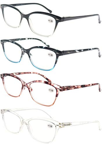 MODFANS (4 Pack Lesebrille Damen 2.5 Gute Brillen,Hochwertig,Mode,Komfortabel,Super Lesehilfe Schwarz/Blau/Rosa/Transparent