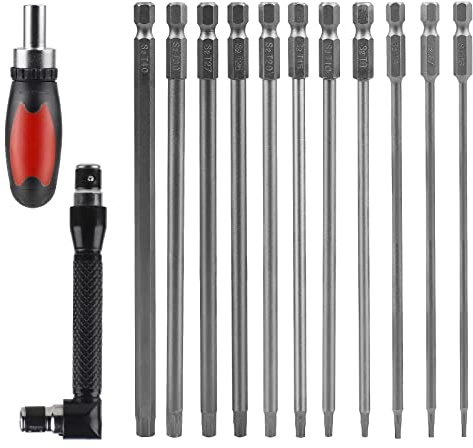 CPROSP Torx Schraubendreher Set 150mm Lang, Lange Torx Bit mit 2 Torxschraubendreher, T6,T7,T8,T9,T10,T15,T20,T25,T27,T30,T40,S2 Stahl,Stern Kopf