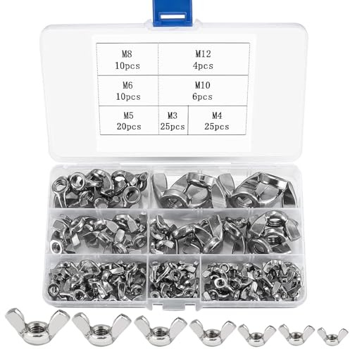 Flügelmuttern, 100 Stk Flügelmuttern Sortiment Kit, Flügelschrauben, Flügelmuttern M3/M4/M5/M6/M8/M10/M12, für Heimwerker DIY Tools elektronische Geräte Hardware