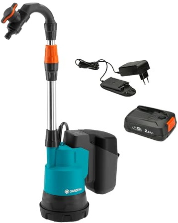Gardena Akku-Regenfasspumpe 2000/2 18V P4A Ready-To-Use Set: Hohe Fördermenge und Druck, Verstellbare Leistungsstufen, Trockenlaufsicherung, Teleskoprohr, Kabellos (14602-20)