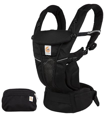 Ergobaby Omni Breeze Babytrage für Neugeborene ab Geburt bis 20kg, 4 Positionen SoftFlex Mesh Ergonomische Babybauchtrage Rückentrage Baby-Tragetasche, Onyx Black