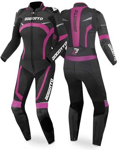 Bogotto Misano 2-Teiler Damen Motorrad Lederkombi, schwarz/fuchsia, 34