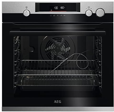 AEG Einbau-Backofen, Pyrolyse Selbstreinigung, Serie 7000 mit Dampfunterstützung: außen knusprig & innen saftig, Kerntemperatursensor, 45 Automatikprogramme, LED-Touchdisplay, Schwarz, BSS57606BM