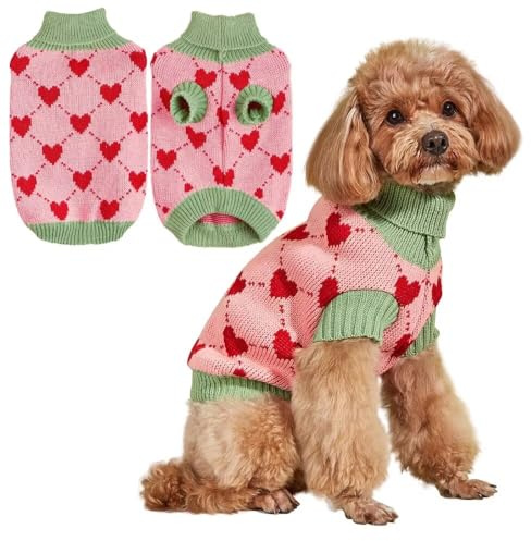 EASTLION Hundepullover für Hunde, Welpen und Katzen, Rollkragenpullover mit Strickmuster, Wärmender Wintermantel, M, Rosa