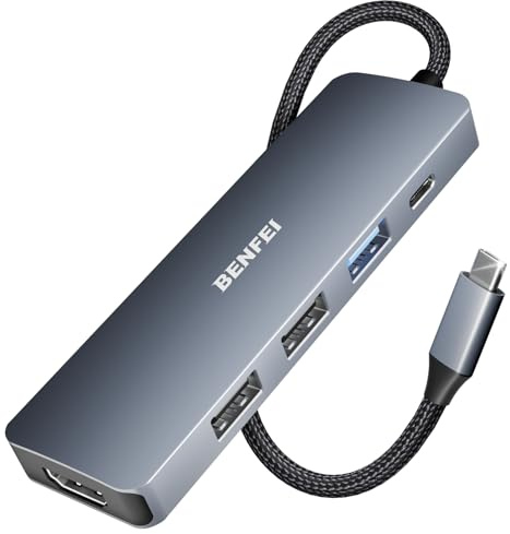 BENFEI USB C Hub 5in1, USB C Multiport Adapter mit 4K HDMI/PD 100W / 3*USB-A Datenports 10Gbps [Silikon/gewebtes Design, Aluminiumgehäuse] für MacBook Pro/Air, iPad Pro, iMac, iPhone 15 Serie, XPS