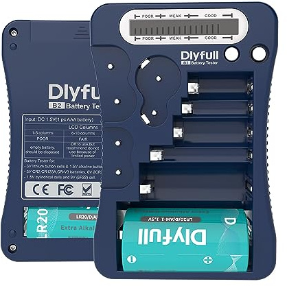 Dlyfull LCD Universal Batterietester für AA AAA C D 9V | Digitaler Testgerät für CR123A CR2 CRV3 2CR5 CRP2 Batterie Testgerät für 1,5V und 3V Knopfzellen