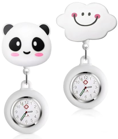 2 Stück Niedliche Schwesternuhr Krankenschwester Uhr Krankenschwesteruhr | Tragbar Einziehbar Taschenuhr mit Leuchtend PflegeuhrSilikon Hängeuhr für Krankenschwester Mädchen
