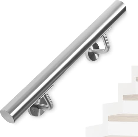 OUUTMEE Handlauf Edelstahl für Treppen 50cm Wandmontiertes Treppengeländer mit Halterungen,rund Ø 42 mm,Innen Außenhandlauf für Dachboden, Veranda, Garage Terrasse