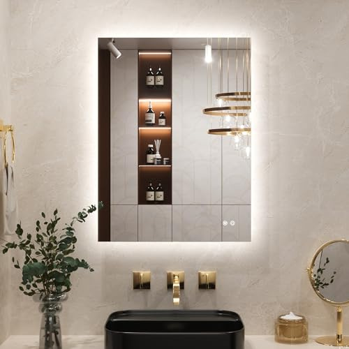 Keonjinn Badspiegel mit Beleuchtung Rechteckig 60x80cm, Badezimmerspiegel mit Beschlagfrei Touch Schalter Speicherfunktion 3 Lichtfarben Dimmbarer LED Bad Spiegel Ohne Rahmen Badezimmer Wandspiegel