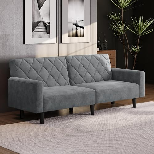 Yaheetech 2 Sitzer Sofa Dunkelgrau mit Verstellbarer Rückenlehne | Polstersofa aus Samtstoff mit Rückenlehnen, Couch für Wohnzimmer/Schlafzimmer/Spielzimmer