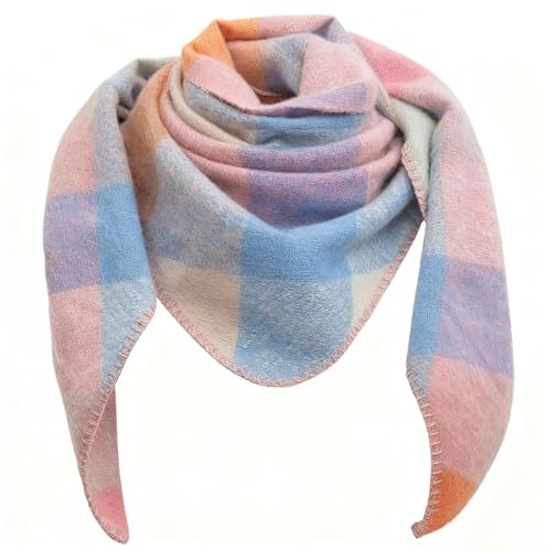 Lykofudi Damen Schal, Übergroß Web Dreieck Winterschal mit buntem Karo Muster, Warmer und weicher Dreieckstuch Kariert, Leichter Strickschal, Halstuch für Frauen und Mädchen 200×83 CM