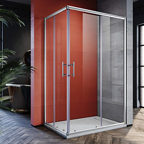SONNI 120x90cm Eckeinstieg Duschkabine ohne duschtasse, Sicherheitsglas Schiebetür Eckdusche Duschabtrennung Duschschiebetür Glas